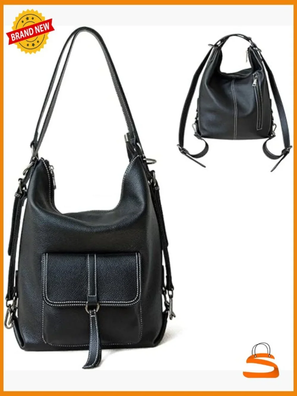 Genuine Leather Backpack Purse Large Capacity Anti-Theft Travel Convertible